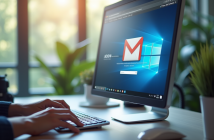 Espace de bureau moderne avec écran webmail et clavier