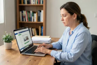 Femme créant un compte sur le site gouvernemental ant pour obtenir un permis de conduire et une carte grise