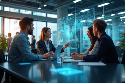 Espace de travail moderne avec professionnels collaborant