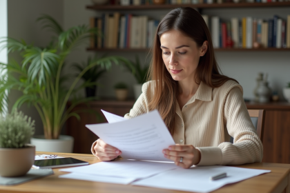 Jeune femme organisée vérifiant ses finances à la maison