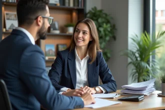 Femme confiante en immobilier lors d'une discussion