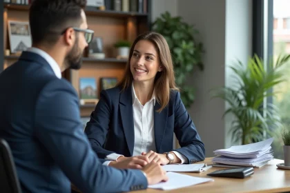 Femme confiante en immobilier lors d'une discussion