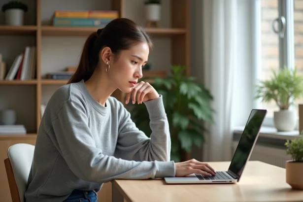 Jeune femme travaillant sur un ordinateur dans un bureau à domicile