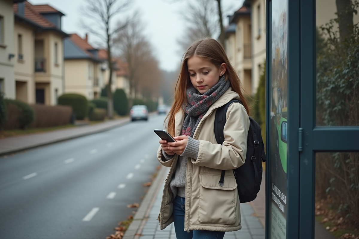 Jeune fille vérifiant son téléphone près d