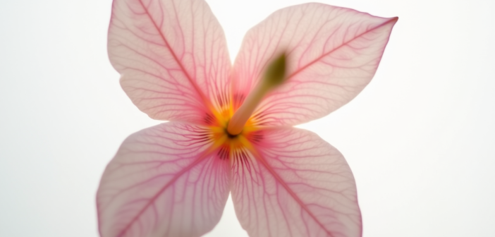 Gros plan d'une fleur en forme de K sur fond blanc