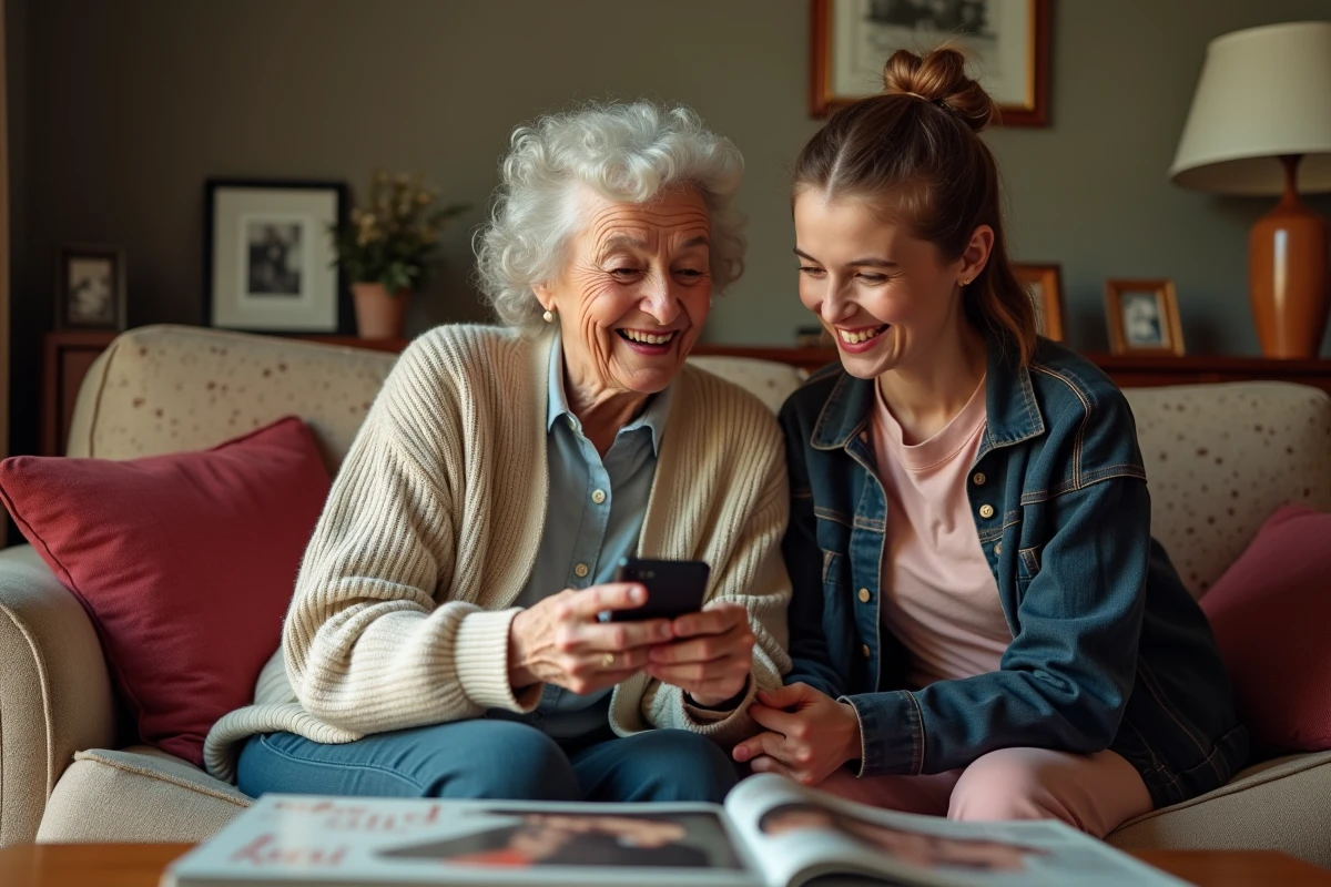 Grand-mère et adolescente partageant un moment cosy