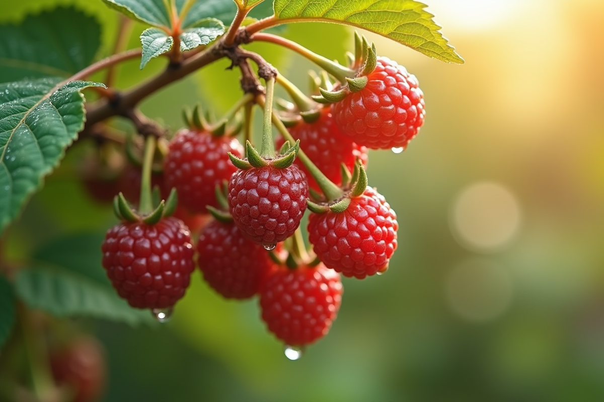 Gros plan de grappes de jeuneberry avec feuilles vertes
