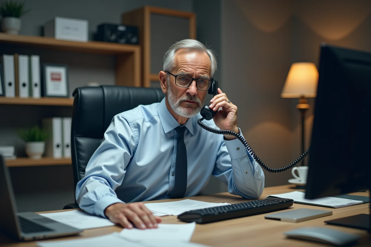 Homme d affaires au bureau en train de composer un numéro