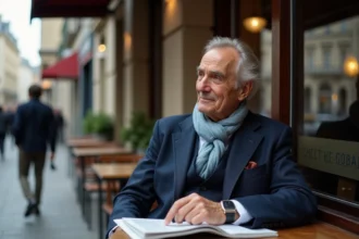 Homme d'âge moyen en costume à Paris dans un café