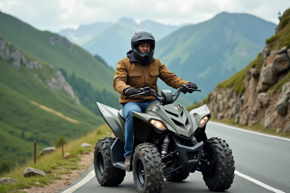 Homme confiant en quad dans paysage montagnard
