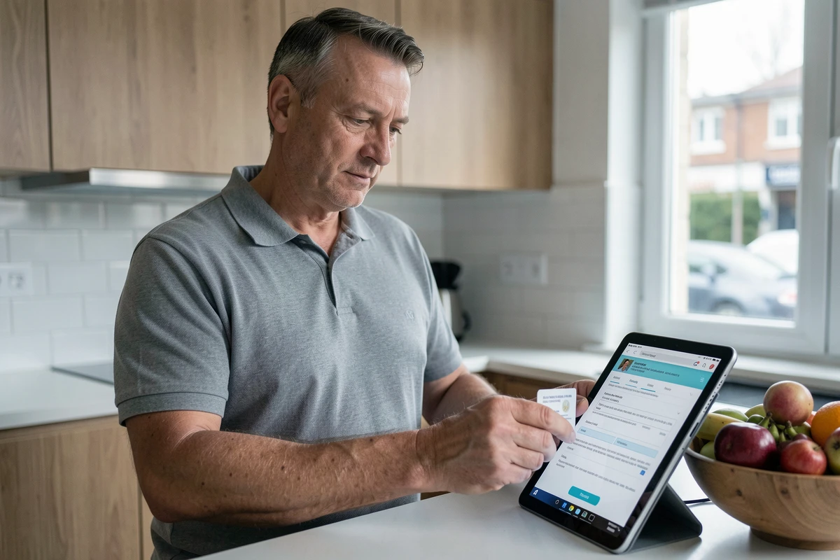 Homme utilisant une tablette pour s'inscrire sur le portail ANT afin de faire une demande de carte grise en ligne