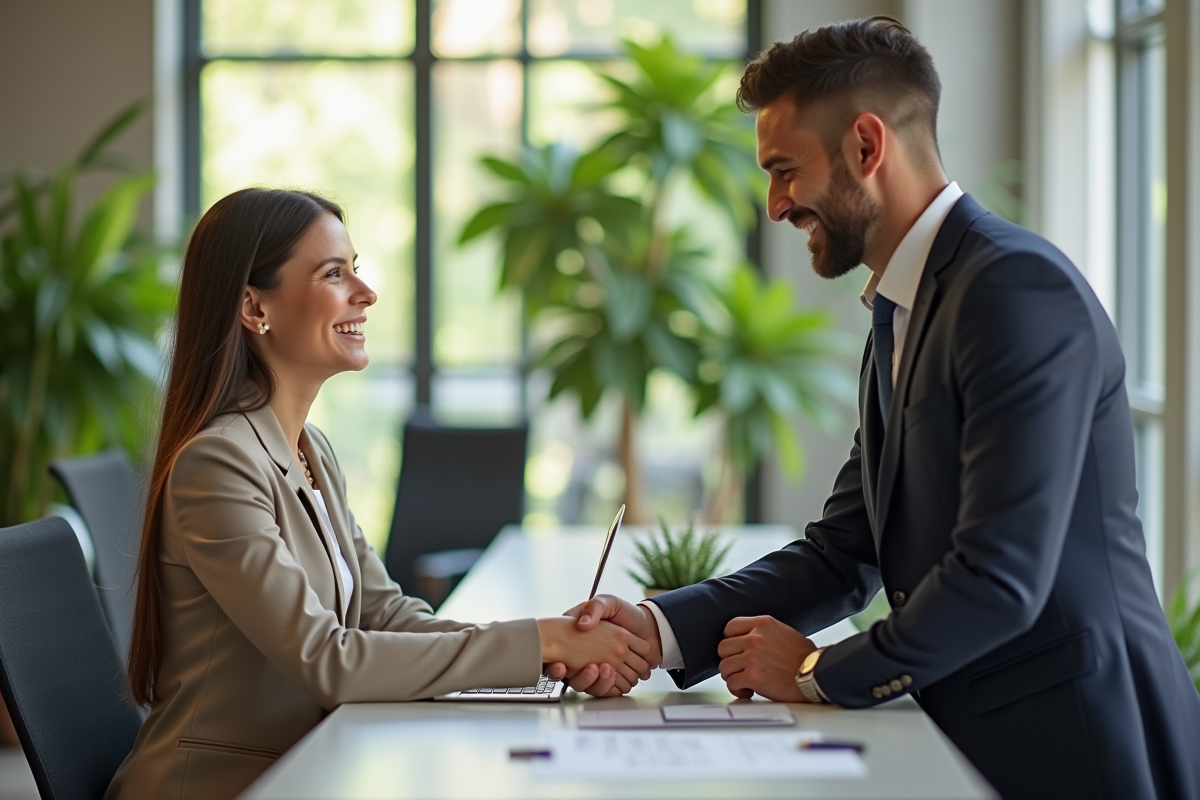 Conseiller bancaire souriant serrant la main d