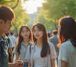 Groupe de jeunes adultes en mode japonais dans un parc ensoleille