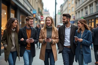 Groupe de jeunes adultes dans la rue urbaine dynamique