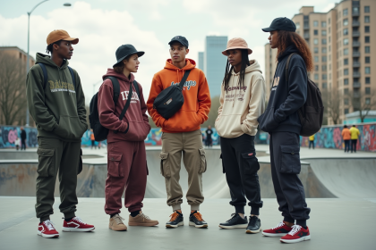 Groupe de jeunes adultes dans un skatepark urbain