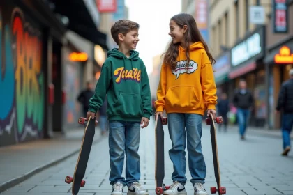 Jeunes en streetwear dans la ville avec graffitis