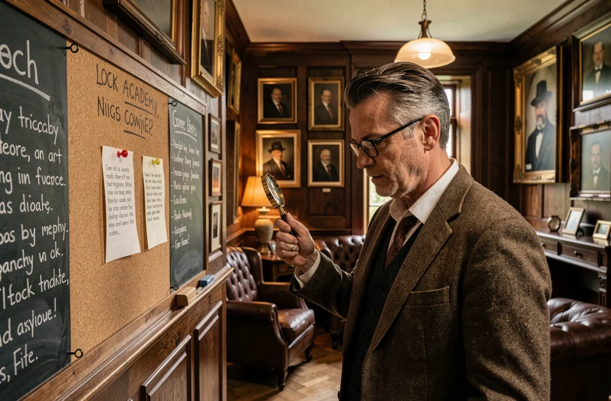 Joueur dans l'univers de l'école des détectives de Lock Academy à Vincennes, décor inspiré des académies britanniques