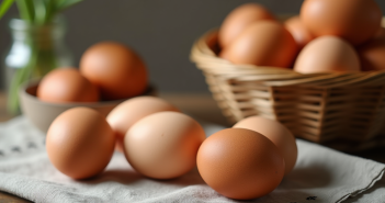 Oeufs frais sur une table en bois rustique avec lumière naturelle