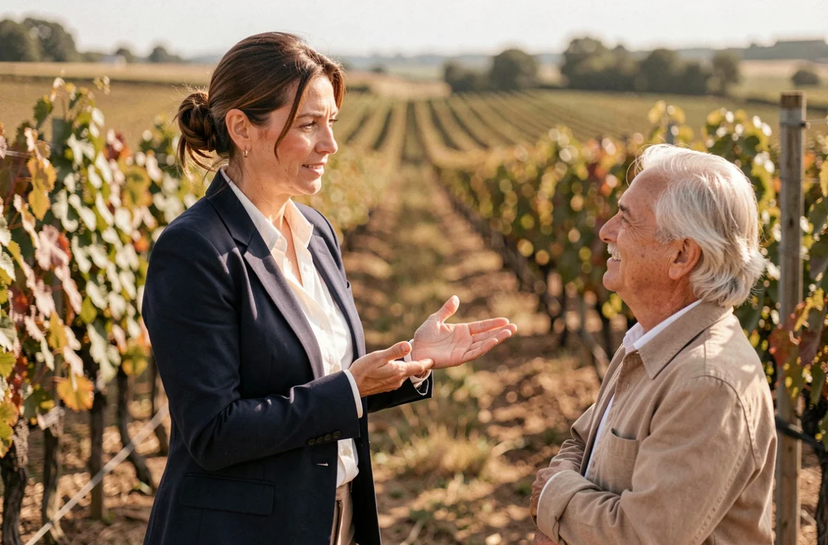 La photographe Castanier en session de portraits en extérieur dans un vignoble de Vendée