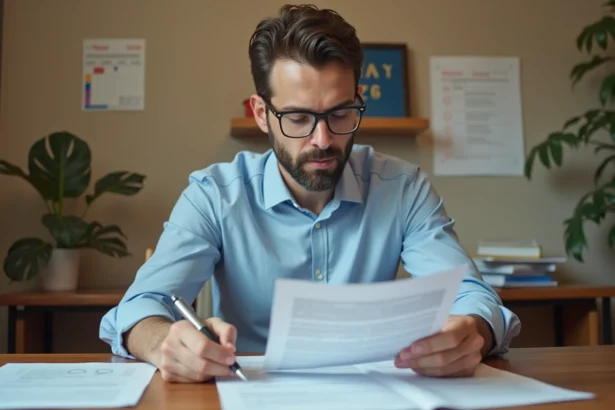 Salarié consultant le Code du travail sur les jours fériés de mai 2026 dans un bureau