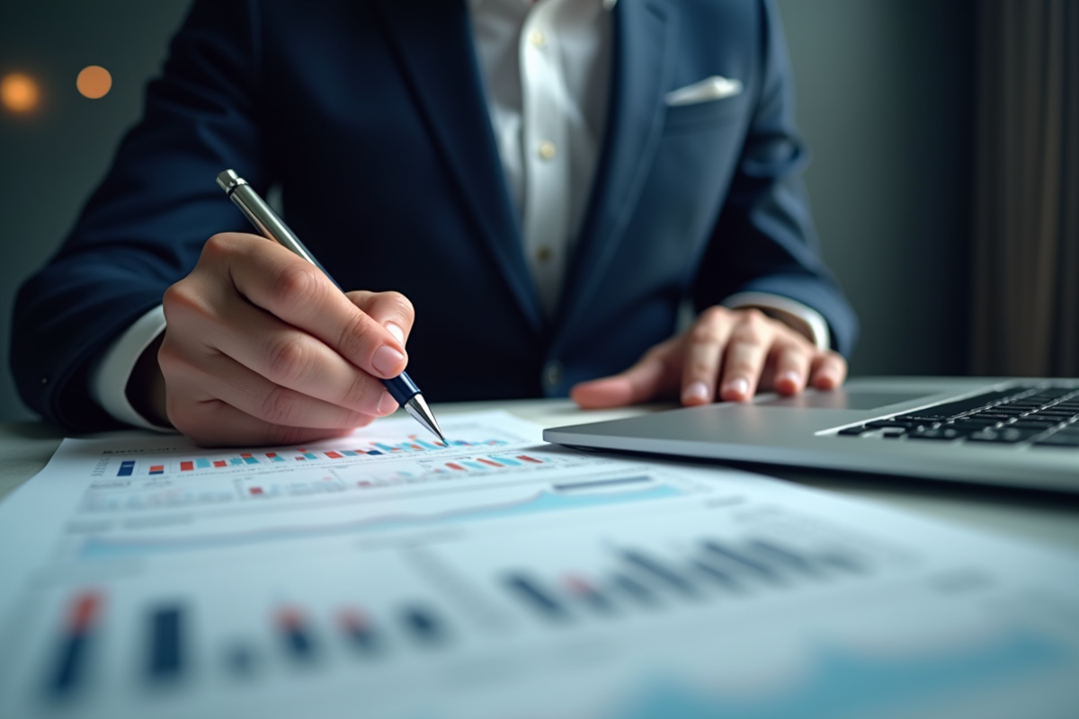 Main signant un document de conformité avec graphique d investissement