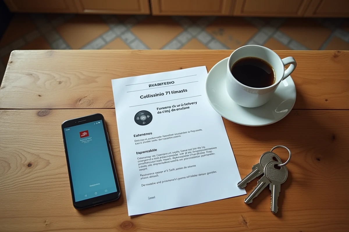 Vue de dessus d'un bon de suivi Colissimo et d'un smartphone affichant l'application La Poste sur une table en bois, illustrant une livraison du samedi non assurée